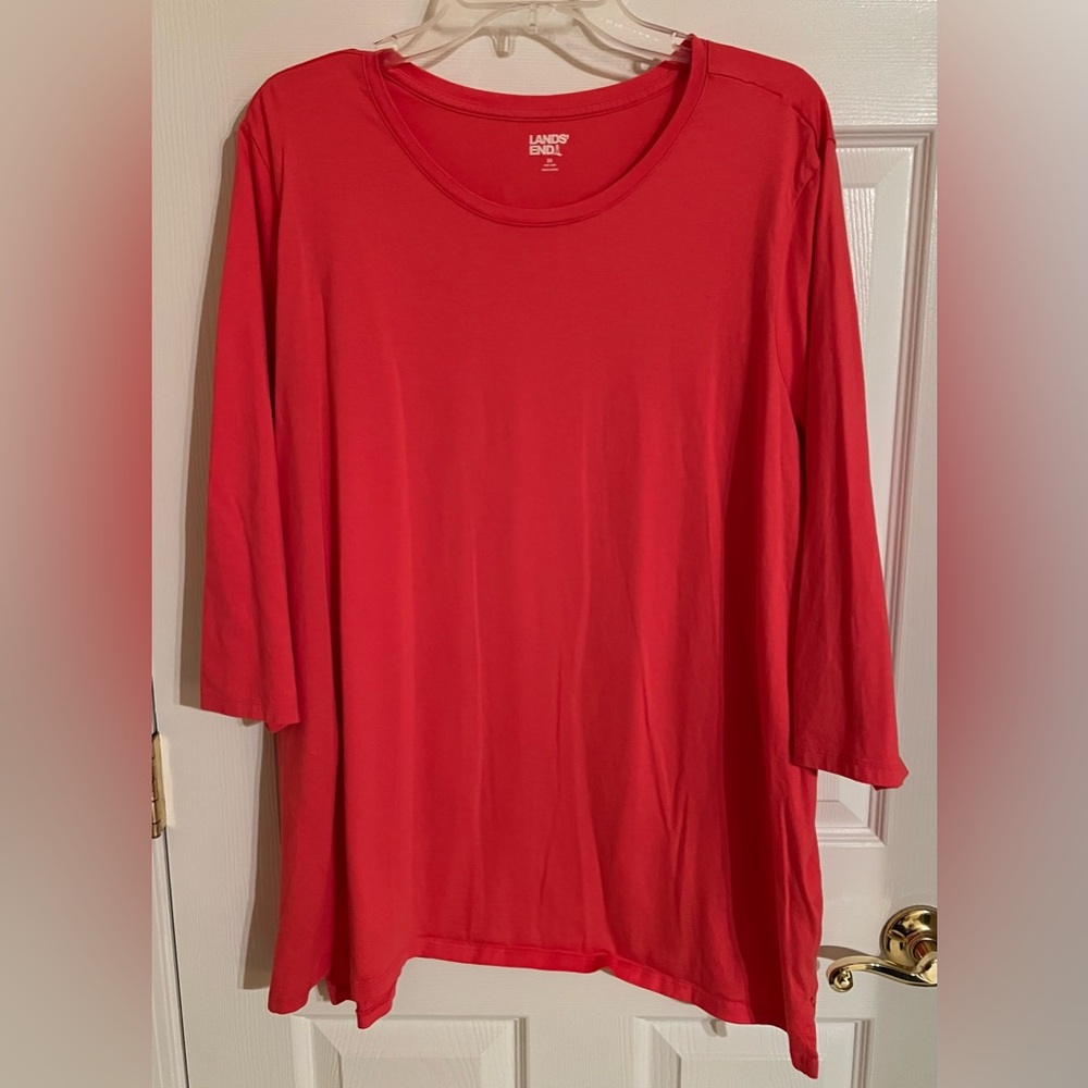 Lands' End Women's Vibrant Red 3/4 Long Sleeve Top